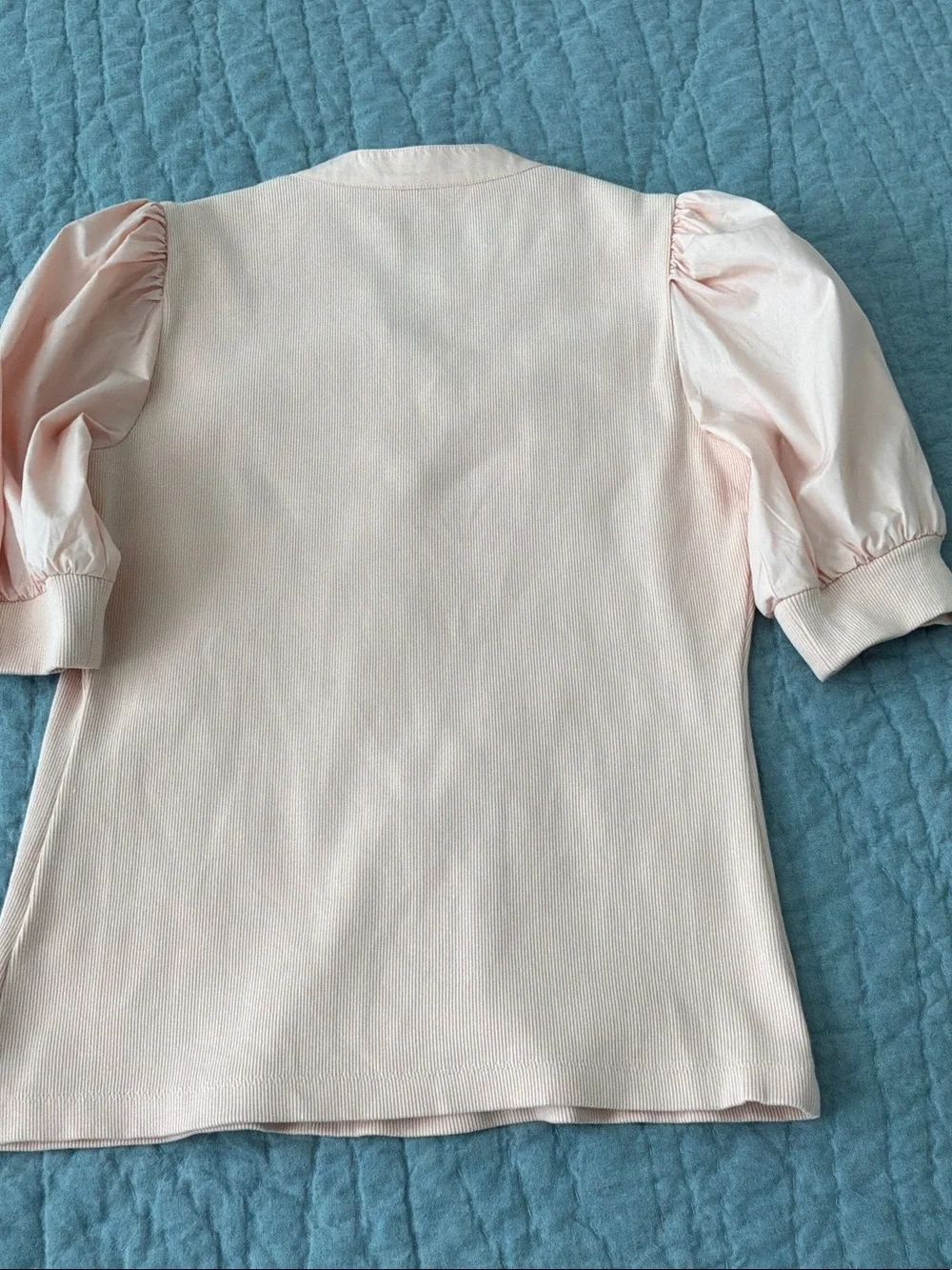 Quince Puff Sleeve Henley Top in Blush Pink - Picture 8 of 8